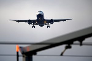 FILE PHOTO: An airplane prepares to land at Cointrin airport in Geneva