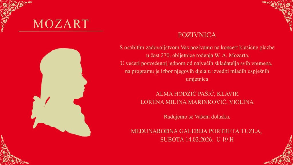 Pozivnica koncert posvećen Mozartu - februar 2026